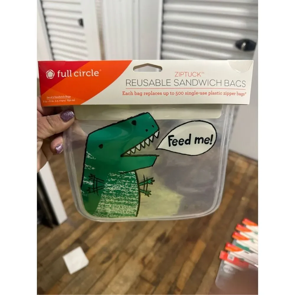 Lot bundle of 9x full circle t rex dino pvc reusable snack bag